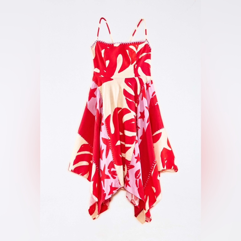 Farm Rio NWT Mixed Red Monstera Asymmetrical Midi Dress size S - Picture 7 of 7